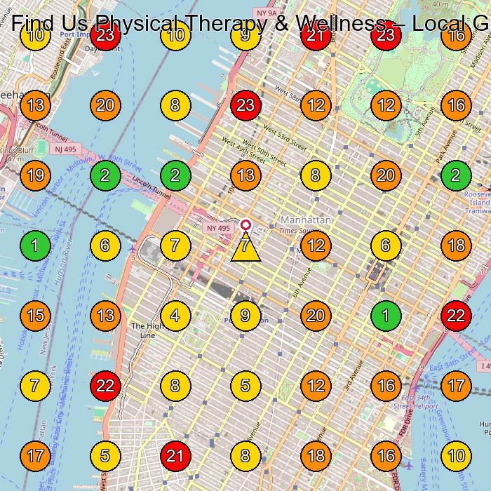 Find Us Physical Therapy & Wellness Physical Therapy Clinic GeoGrid ranking map for New York NY